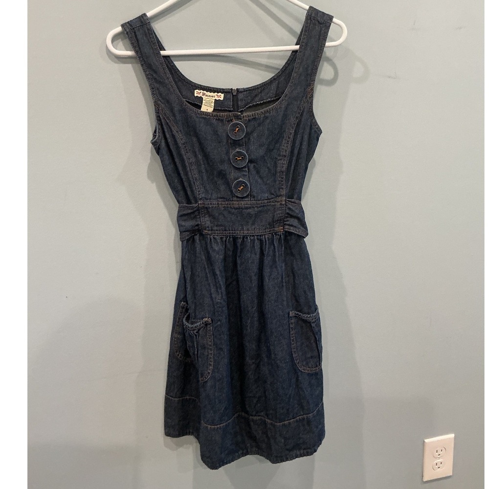 Vintage Y2K Women Denim Mini Dress S Chore Pocket Twee Western Preppy Fall Indie